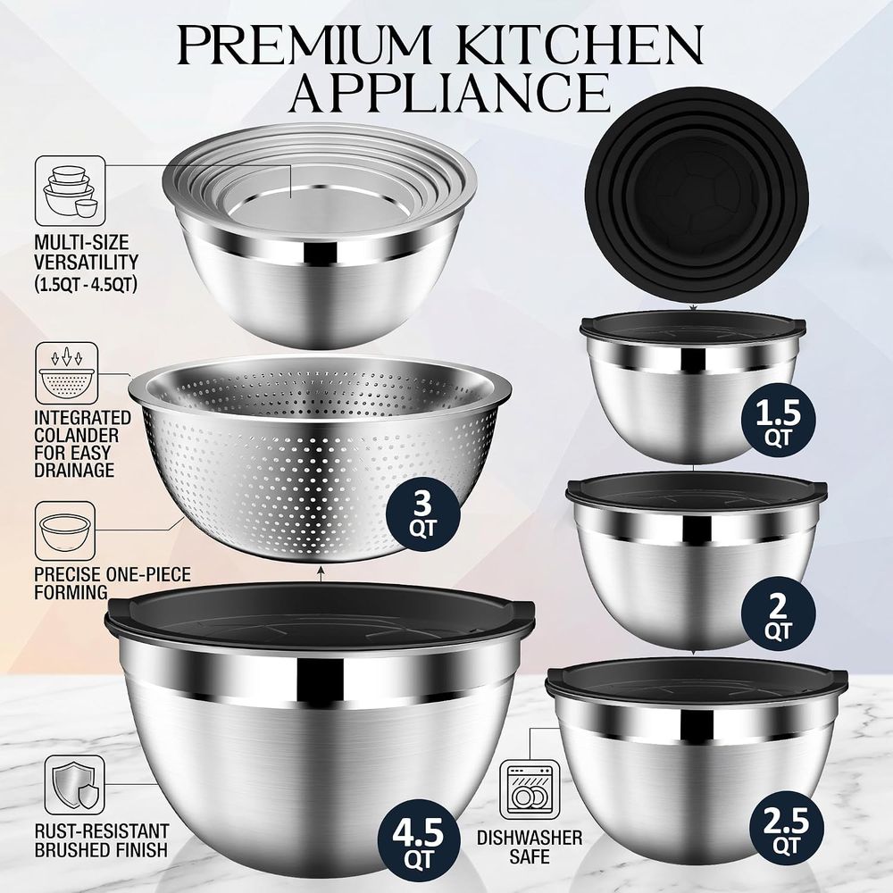 Mixing Bowls with Lids Set, St - Stainless Steel Strainer ulasan dan harga